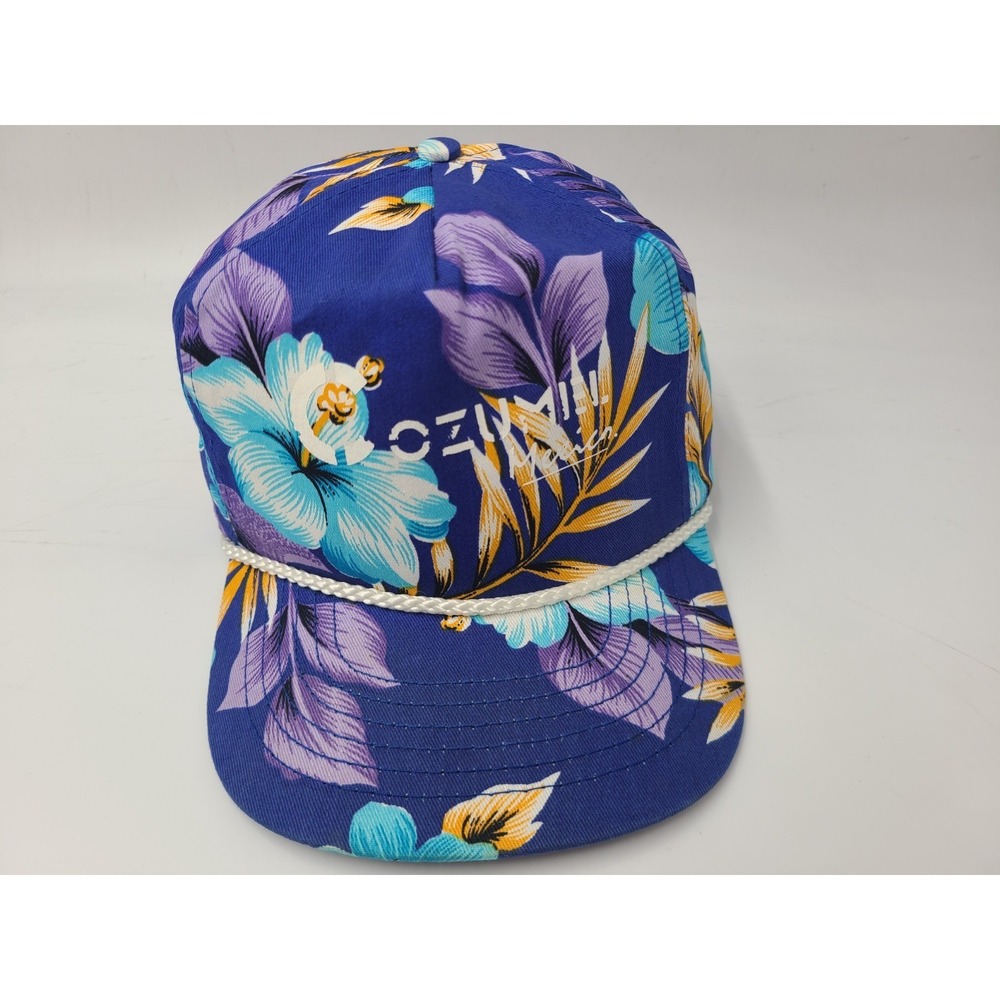 Vintage Cozumel Mexico Floral All Over Print AOP Rope Snapback Hat Cap Men Blue